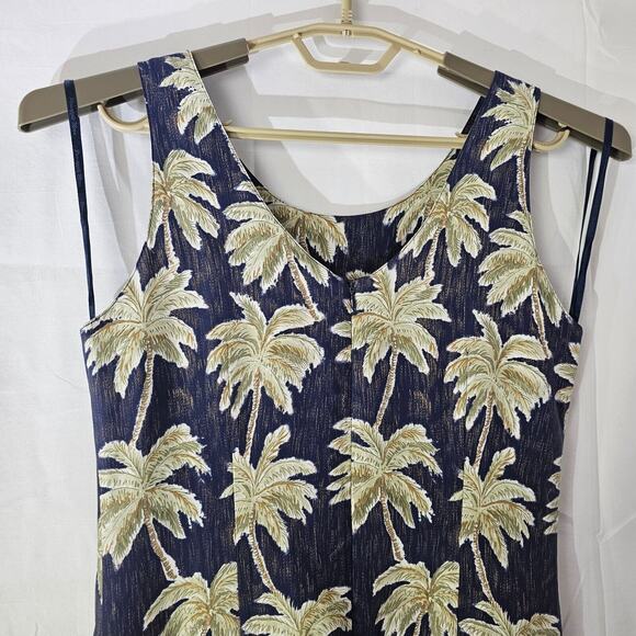 Pineapple Moon Hawaiian Blue Small Silk Dress Tank Sleeveless Palm Tree Beach - Picture 2 of 8